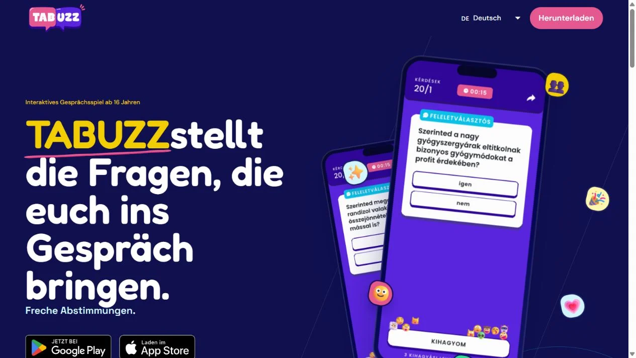 Screenshot of the TABUZZ website development preview